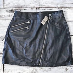 Express Black Faux Leather Mini Skirt with Silver Zippers